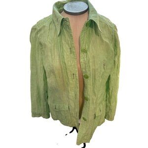 Basler Button-Up textured Linen Flax Jacket Blazer lagenlook Casual Wear M EU 4O